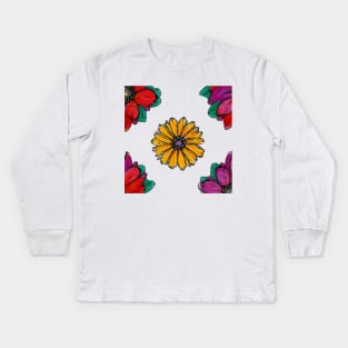 Colorful Flowers Drawing Kids Long Sleeve T-Shirt